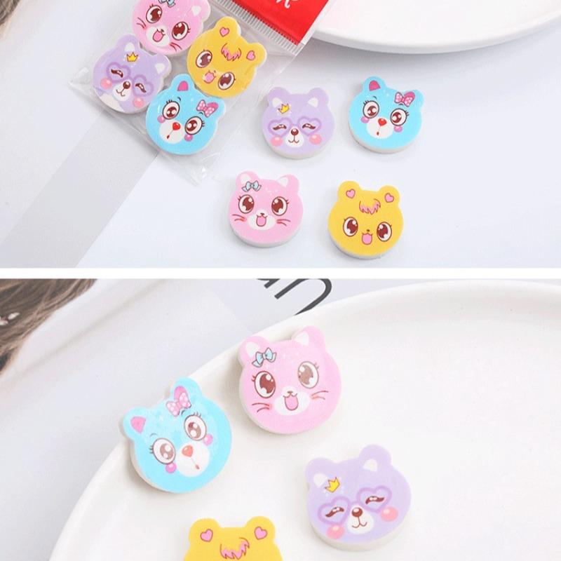 144Pcs Cute Kawaii Animal Erasers of Cat Fun Wipe Clean Office Stationery Supplies for Students Gift Decorative Supply