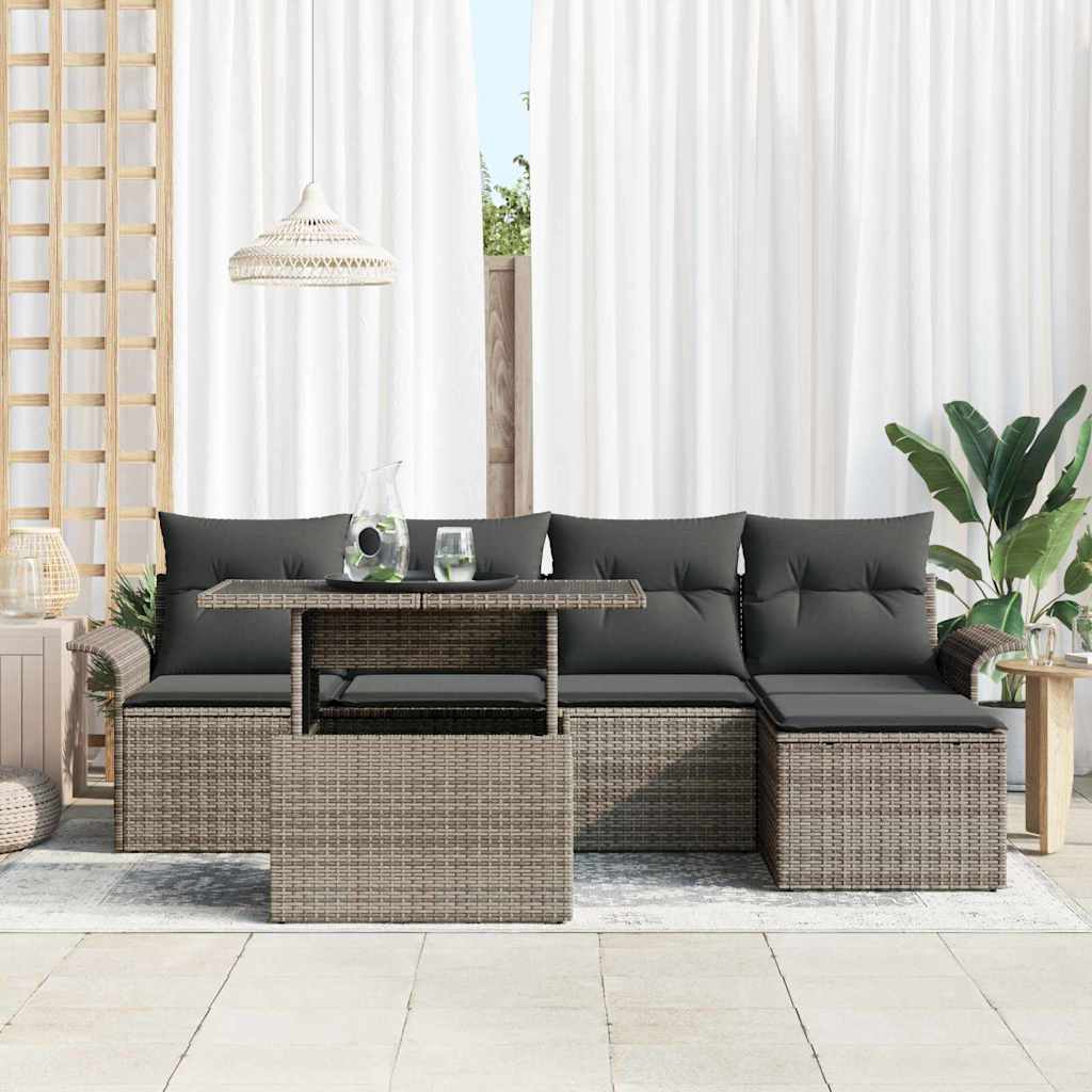 Garden Sofa Set with Cushions 6 Pcs Grey Poly Rattan