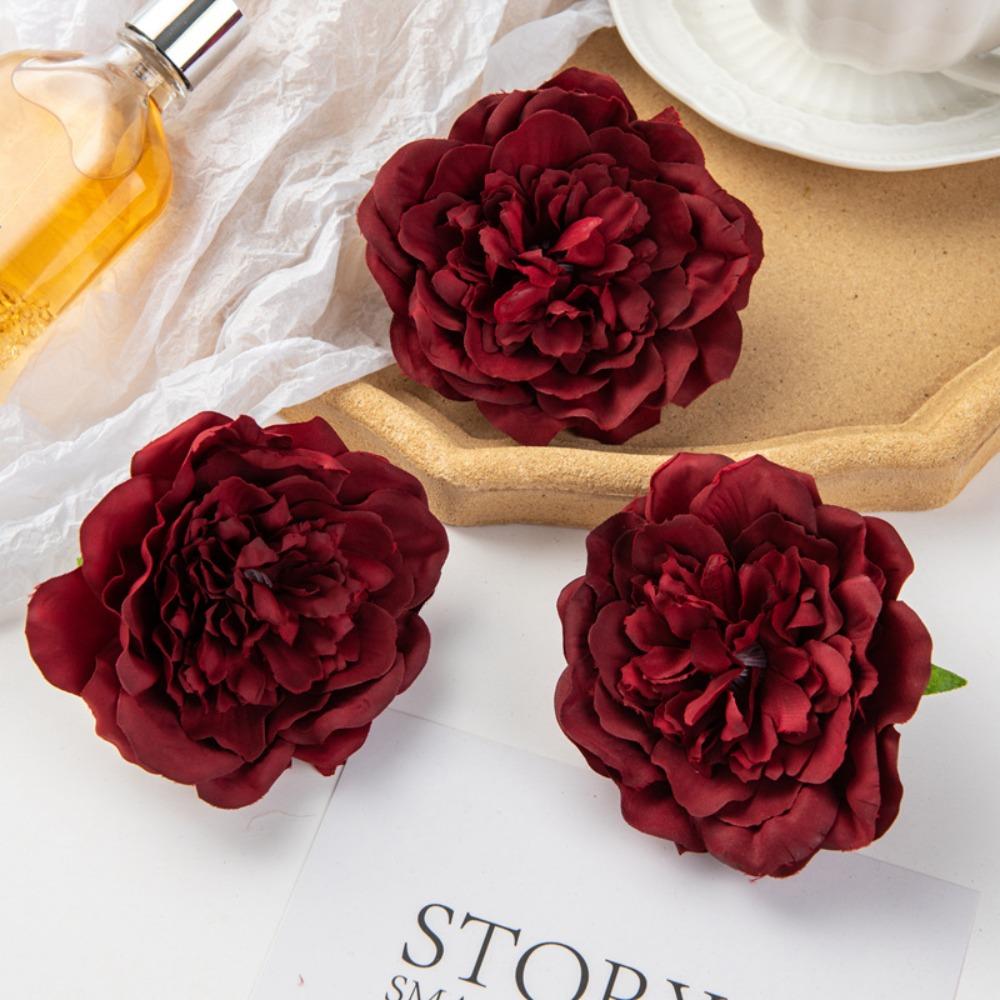 

5/10Pcs Silk Artificial Peony Head 10cm Bridal Accessories for Home Wedding Decor 5Pcs червоний