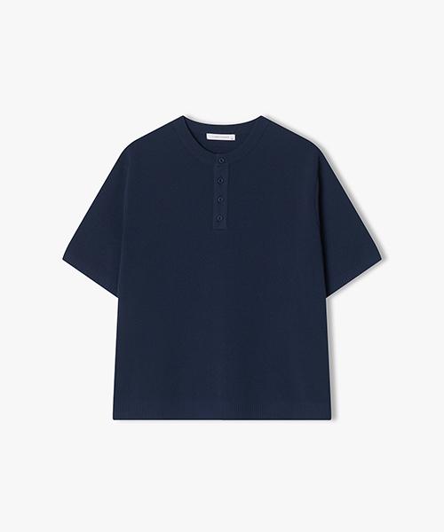 River Classy [25Ss] Llm51586 Light Navy Solid Henley Neck Half Knit Top 95