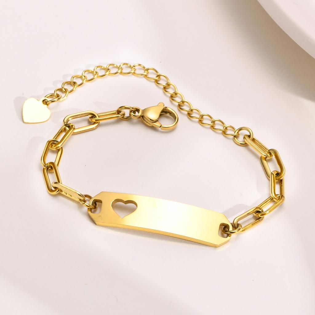 Engravable Name ID Bar Bracelet for Little Boy Girl, Stainless Steel Paperclip Chain Link , Personalized Birthday Gift