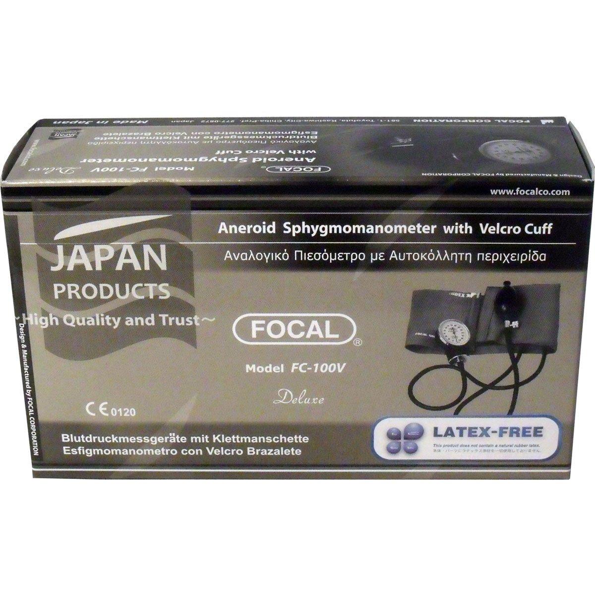 

FOCAL Japanese-made Aneroid Sphygmomanometer with Carrying Case FC-100V, Latex-Free Nylon Cuff, Black