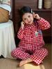 Korean Style Plaid Cat Kids Pajama Set for Girls - Spring/Autumn Wear