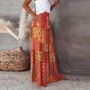 Damen Boho Print High Waist Stufen Maxirock Elastischer Bund Lässiger Urlaubs-Maxirock