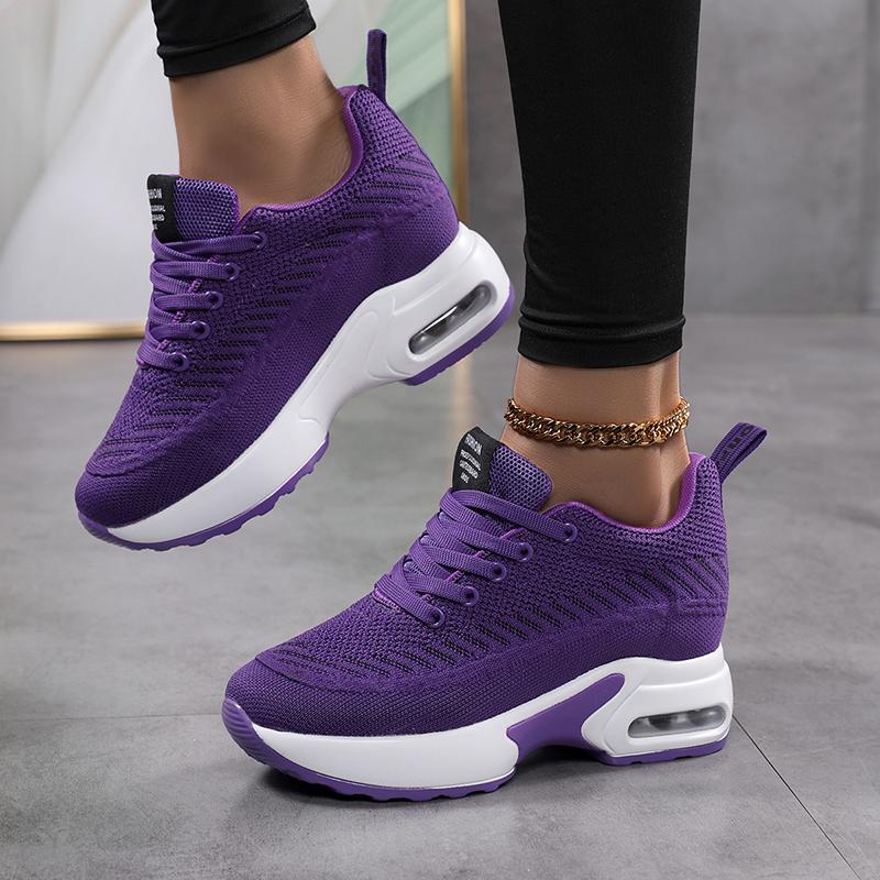 Fashion Sneakers Women Mesh Breathable Casual Women Spring Platform Heels Wedges Height Increasing 2025 Knitted Ladies Vulcanized Shoes