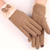 Women's Velvet Outdoor Cycling Bow Warm Gloves Windproof and Cold-proof Touch Screen Gloves