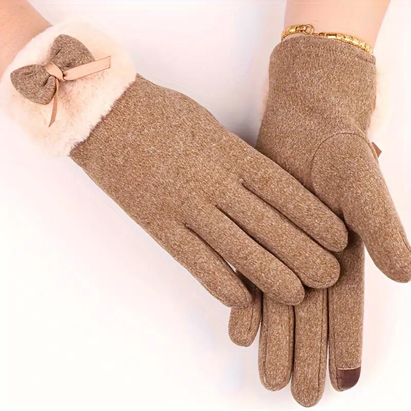 Women's Velvet Outdoor Cycling Bow Warm Gloves Windproof and Cold-proof Touch Screen Gloves