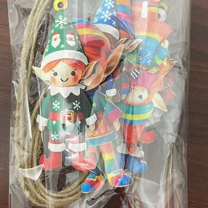 32/8 szt. Kreskówkowe Elfy Świąteczne Drewniane Zawieszki 2D Anioł Ozdoby Wiszące na Boże Narodzenie 2025 Dekoracja Domu na Boże Narodzenie Etykiety na Prezenty DIY