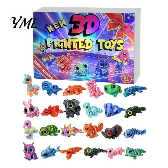 Creative Gift Ideas for Kids 3D Printed Animal Advent Calendar, 24-Day Dinosaur Ocean Land Miniature Toys Collection Figure Countdown Set, Christmas