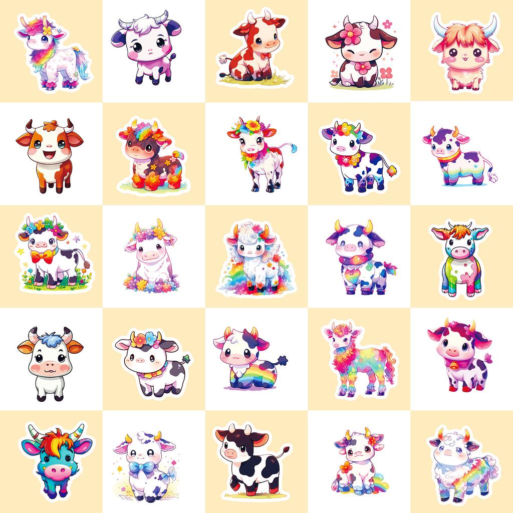 50 Rainbow Calf Graffiti Stickers Children'S Cute Cow Cartoon Creative Personality Stickers