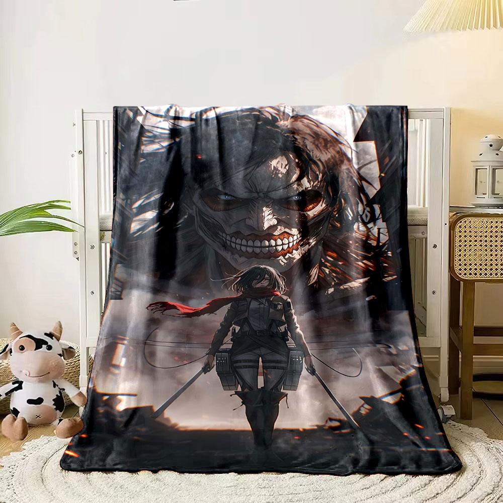 A figure with swords stands in ruins, with a large monstrous figure behind. for all seasons blanket lunch break throw gift