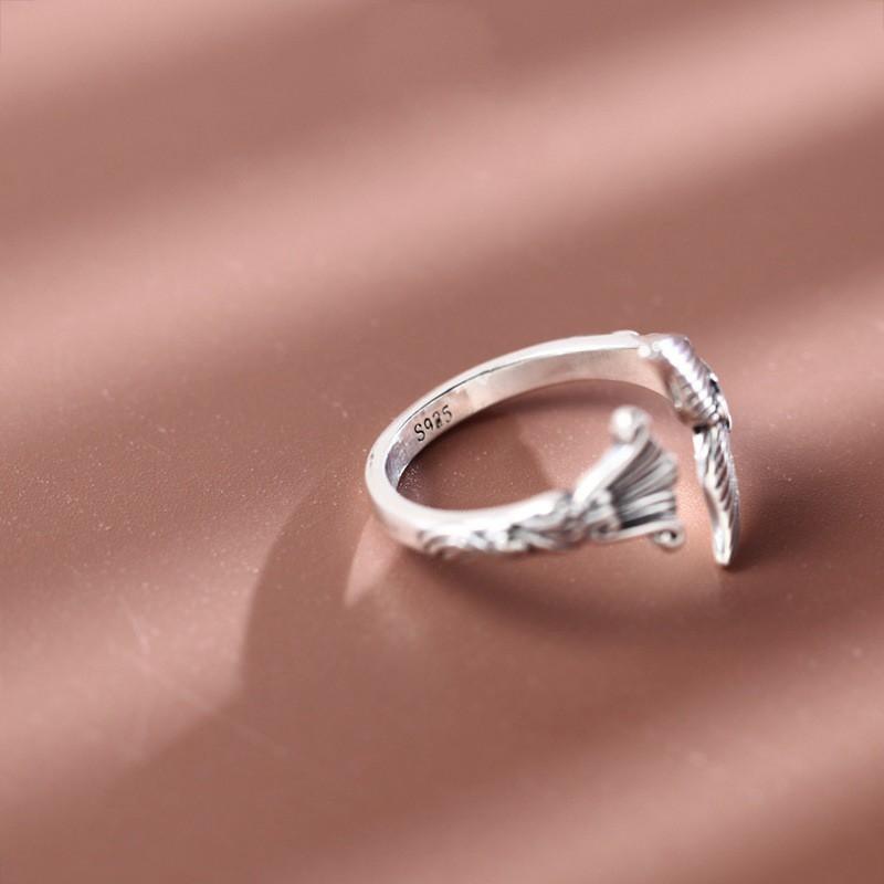 Adjustable Open Ring Women Men Sterling Fish Tail Design Vintage Retro Artisan Style Jewelry Gift