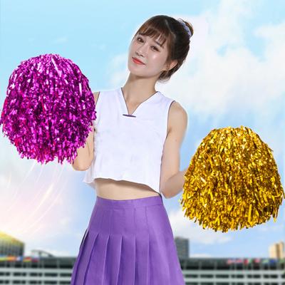 2Pcs Metallic Cheerleader Pompoms with Non-Slip Handle Hand Flowers Pom Poms Sports Events Dancing Atmosphere Props