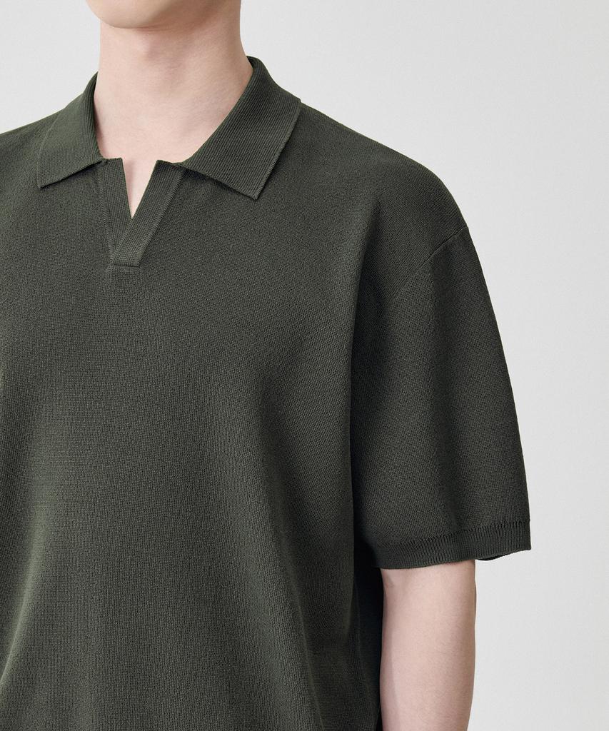 Musinsa Standard Cool Touch Slit Neck Knitted Polo Shirt [Khaki]