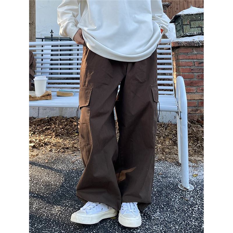 Retro Spring and Summer Wide-leg Basic Drawstring Overalls Men's and Women's Versatile Loose Leggings Casual Pants Thin