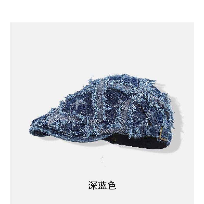 Denim star forward hat retro beret female face small reverse hat cowboy hat personality trend spring and autumn