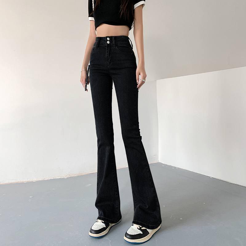 High Waist Flared Denim Jeans Women Slim Fit Retro Style Stretch Cotton Pant