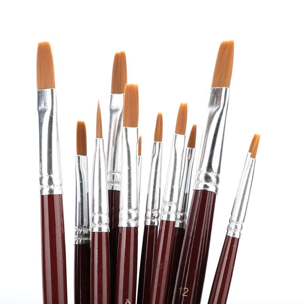 

12PCS Wine Red Polished Handle Paint Brush Set Oil Painting Brushes Acrylic Coloring Flat