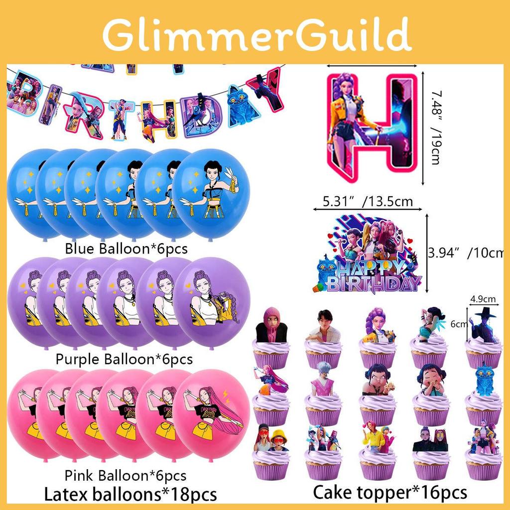 Kpop Demon Hunters Birthday Party Banner Decoration Set With Balloons And Background For Anime Fans