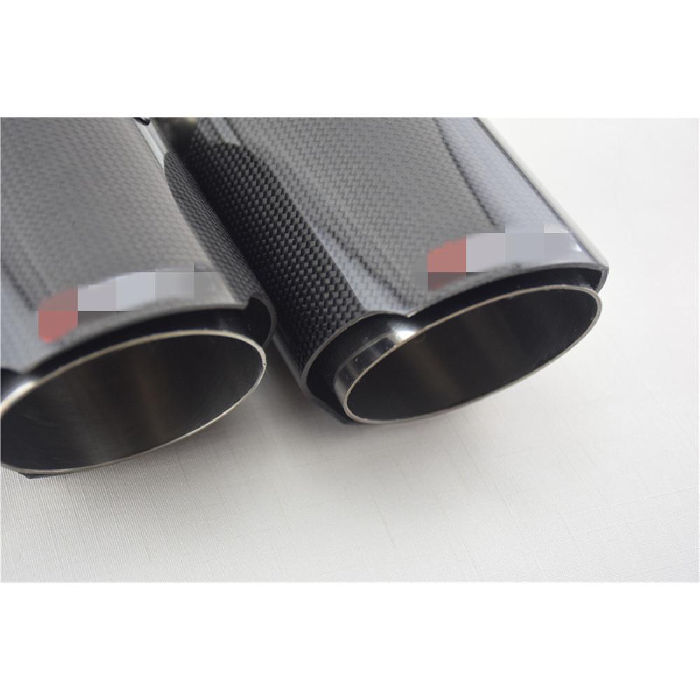 Left 63-89Mm Gloss Carbon Fiber Car Dual Pipe Exhaust Muffler Tip Cover H Style