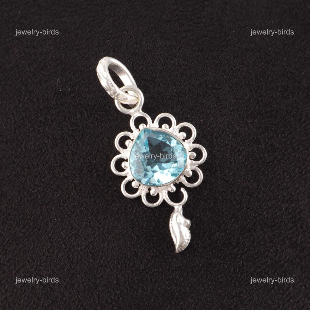 Heart Sky Blue Topaz Stone 925 Silver Ethnic Trendy Birthday Gift Boho Pendant PP-4-8