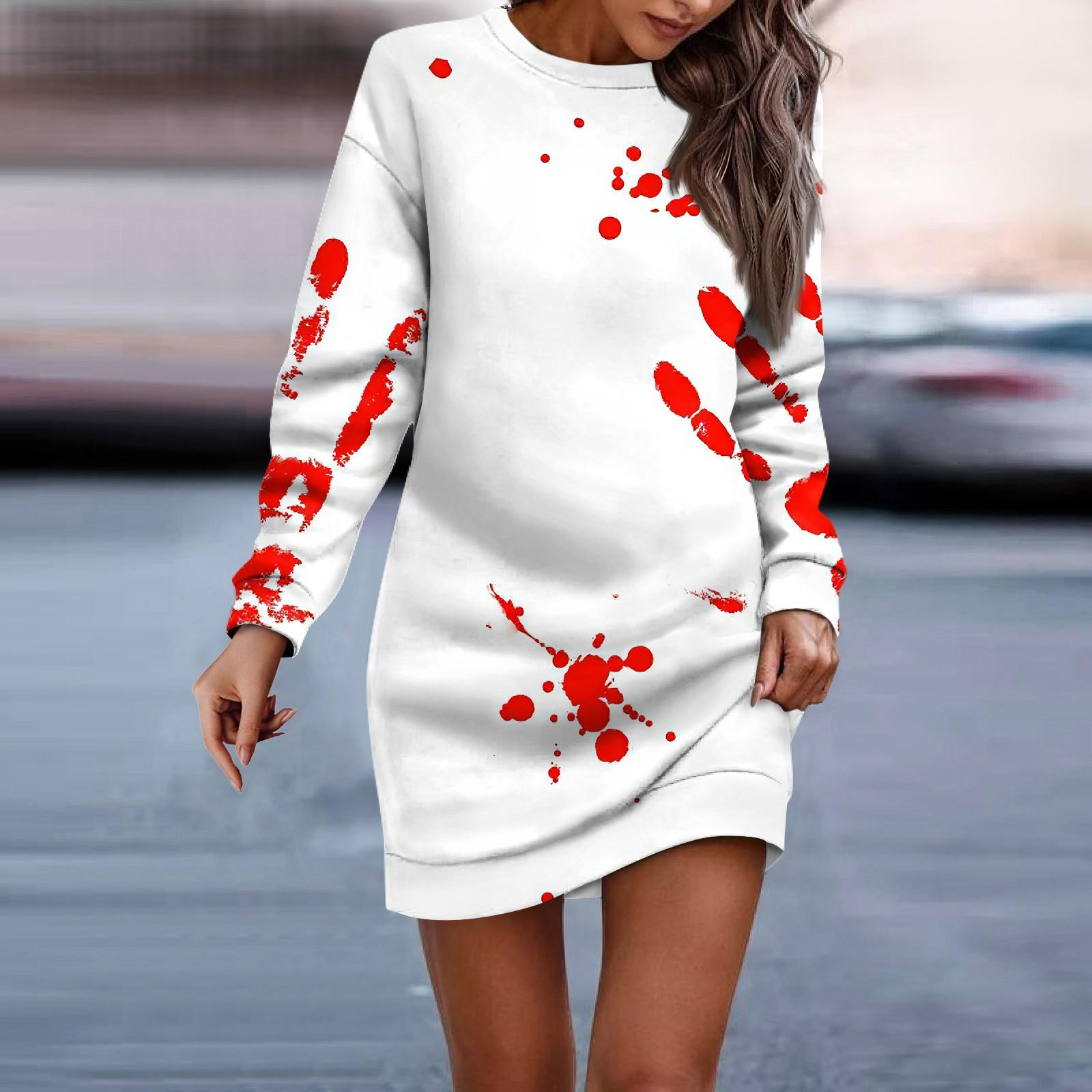 

Женское платье-свитер с круглым вырезом и длинными рукавами на Хэллоуин S белый