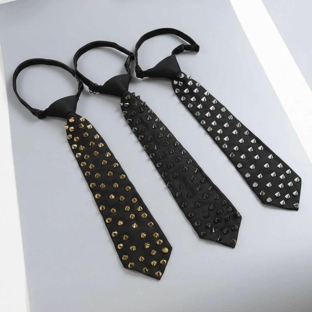 Choker Punk Style Long Necktie Black Pre-tied Tie Y2K Rivet Tie  Daily