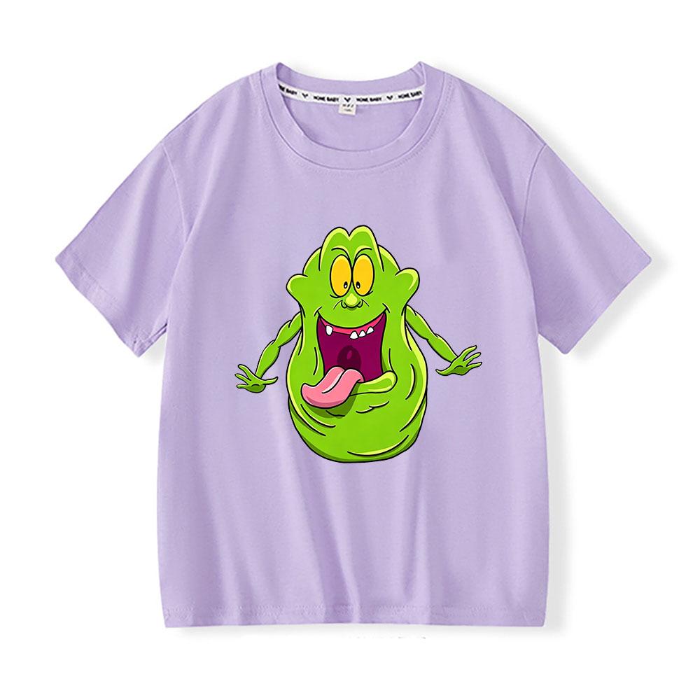100% Cotton Ghostbusters Children's T-shirts Funny Slimer Cartoon Print Short Sleeve Boys Girls Tee Casual Crew Neck Tops Summer