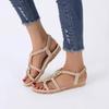 Rhinestone Sandals Women's Summer 2026 New Bohemian Diamond Flat All-match Flat Heel Open Toe Plus Size Women's Holiday Shoes