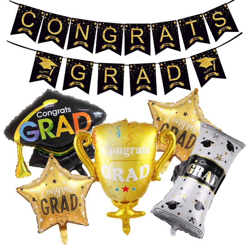 Graduation Season Party Decoration Celebration La Flag Doctor Hat Certificate Spiral Charm Balloon Set Graduation Ceremony Arrangement