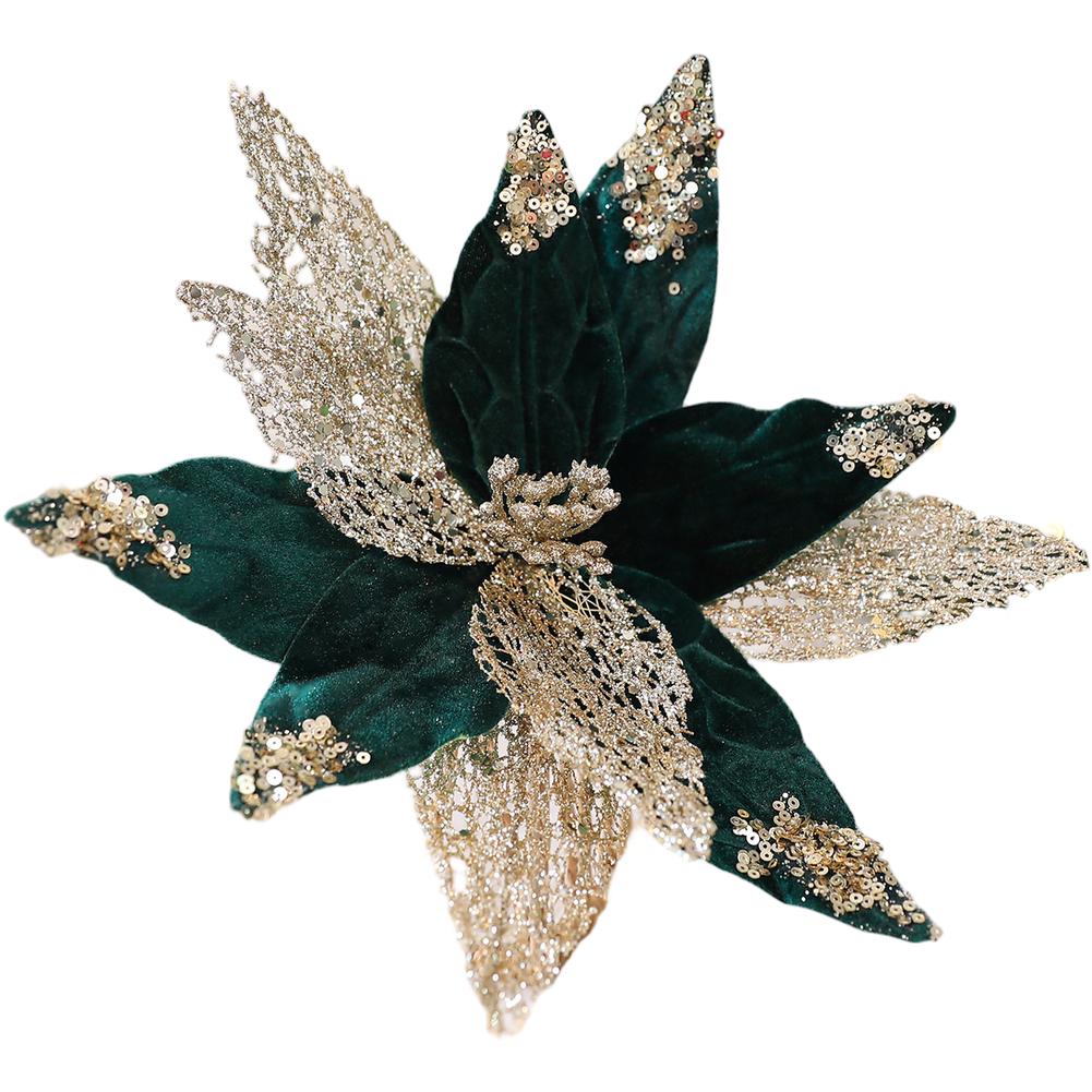 Addobbo Ghirlanda Floreale di Natale 29CM con Tessuto Floccato Glitterato e Paillettes Scintillanti per Progetti Fai-da-Te Festivi
