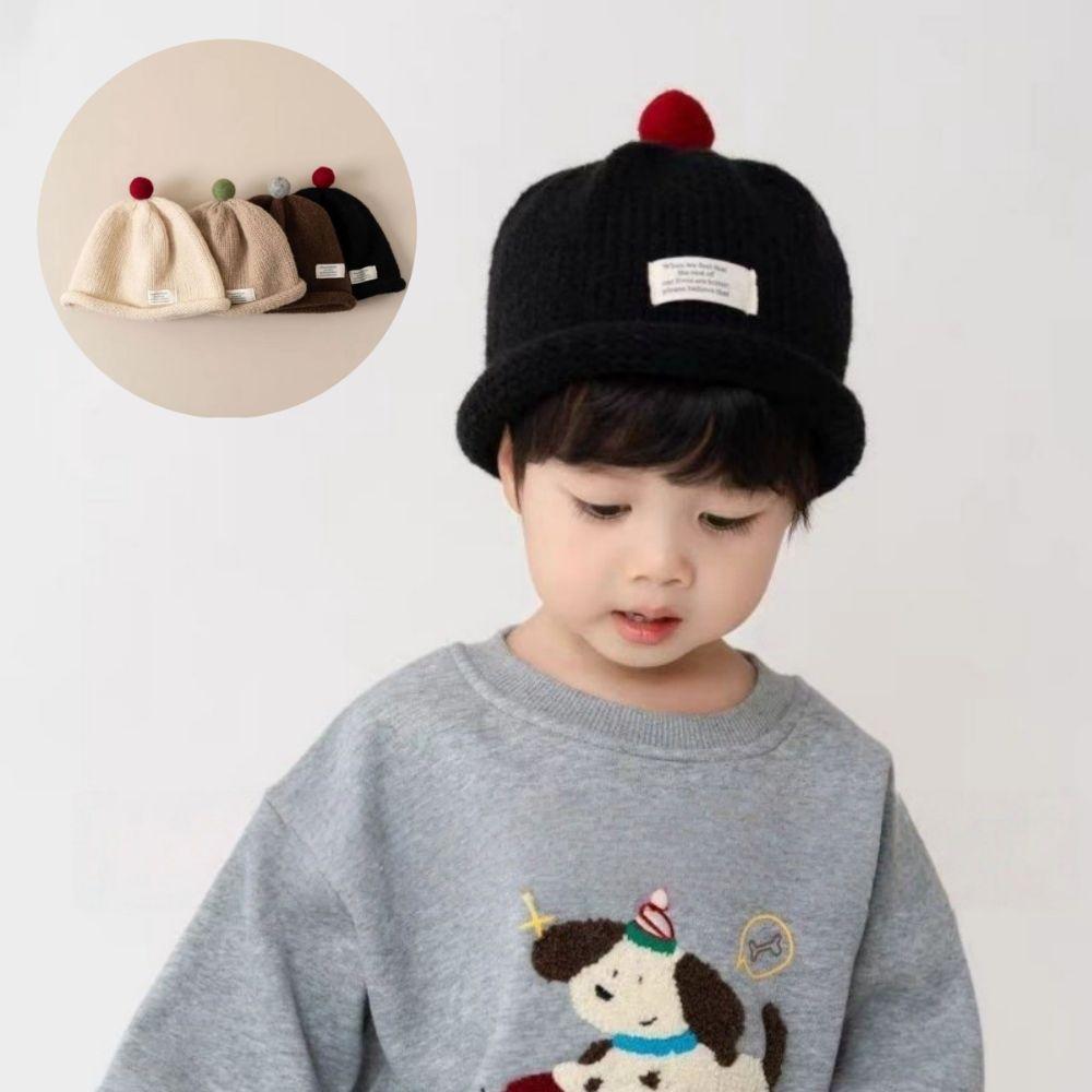 Cute Design Knitted Beanie Solid Color Landlord Hat New Pompom Hat  Kids Boy Girl