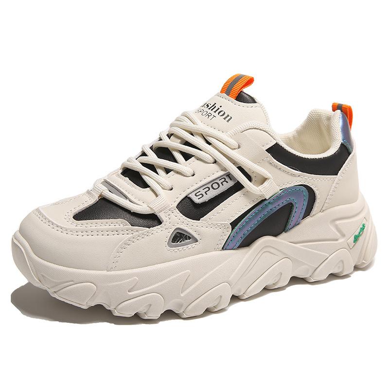 Damenschuhe Herbst und Winter neue Leder-Sneaker modische dicksohlige Samt-Dad-Schuhe trendige warme Freizeitschuhe können