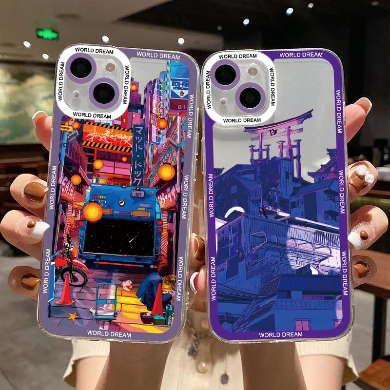 

Японский аниме-пейзаж прозрачный чехол для телефона для iphone 11 13 12 14 Pro Max X XR X 7 8 Plus Se 2020 Японские панк-прозрачные чехлы