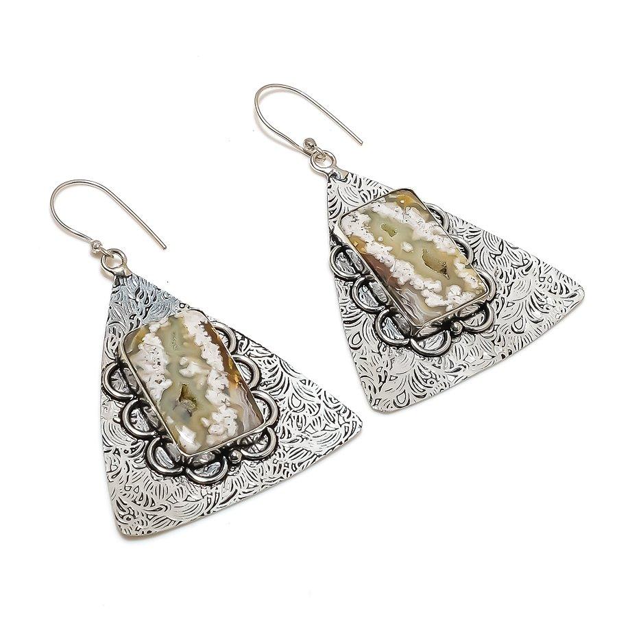 Natural Laguna Lace Agate 925 Sterling Silver Jewelry Earring 2.64" ZS-1323