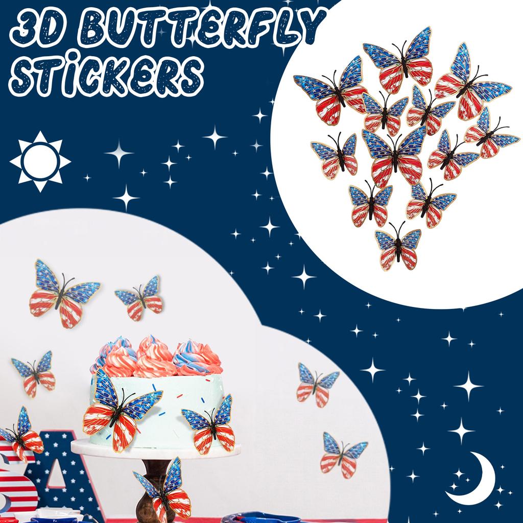12pcs 3D Butterfly Wall Decals Butterfly Art Stickers Anniversary Independence Day Memorial Day Home Party Decor