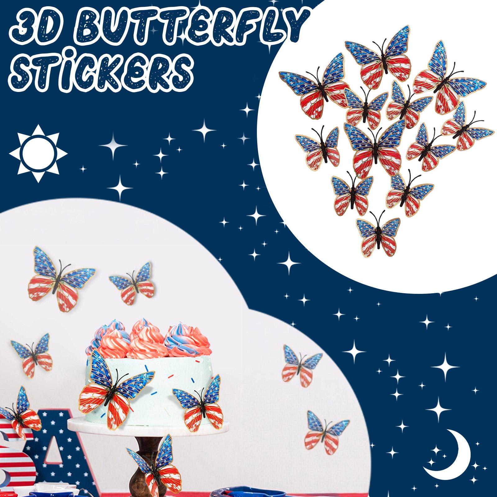 12pcs 3D Butterfly Wall Decals Butterfly Art Stickers Anniversary Independence Day Memorial Day Home Party Decor one size