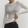 Women's Long Sleeve Round Neck Thin Breathable Knit Wool T-shirt - Spring, Summer, Autumn Collection