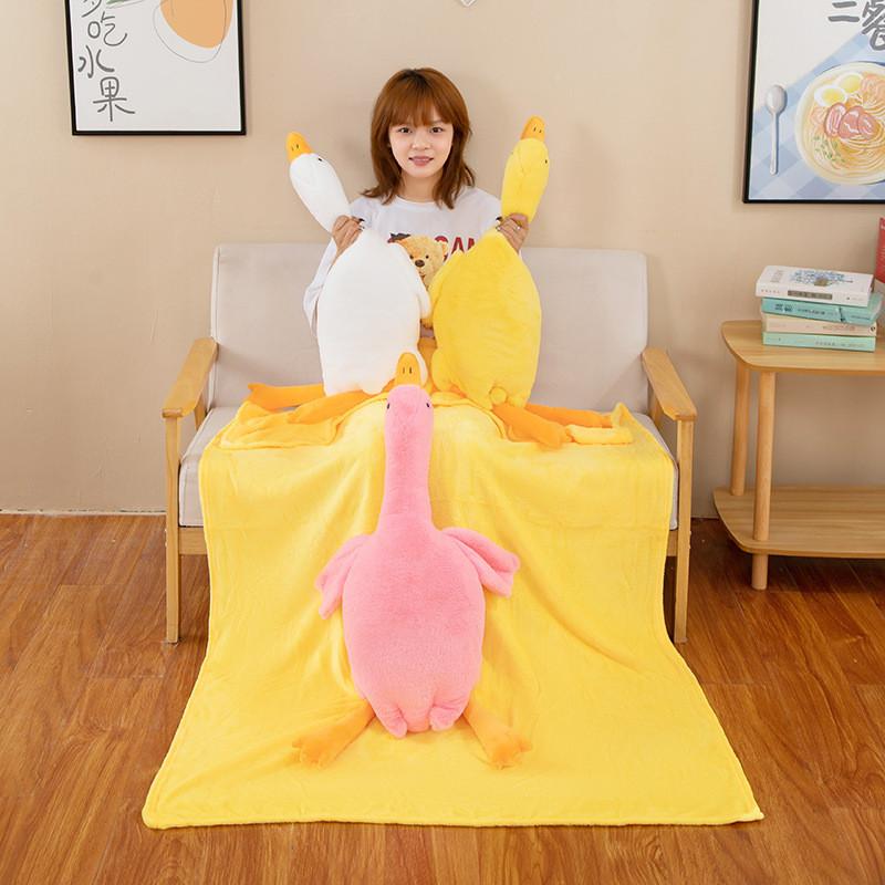 Fluffy Goose Plush Toy Soft Air Conditioning Blanket Pillow Adorable Bed Leg Hug Doll