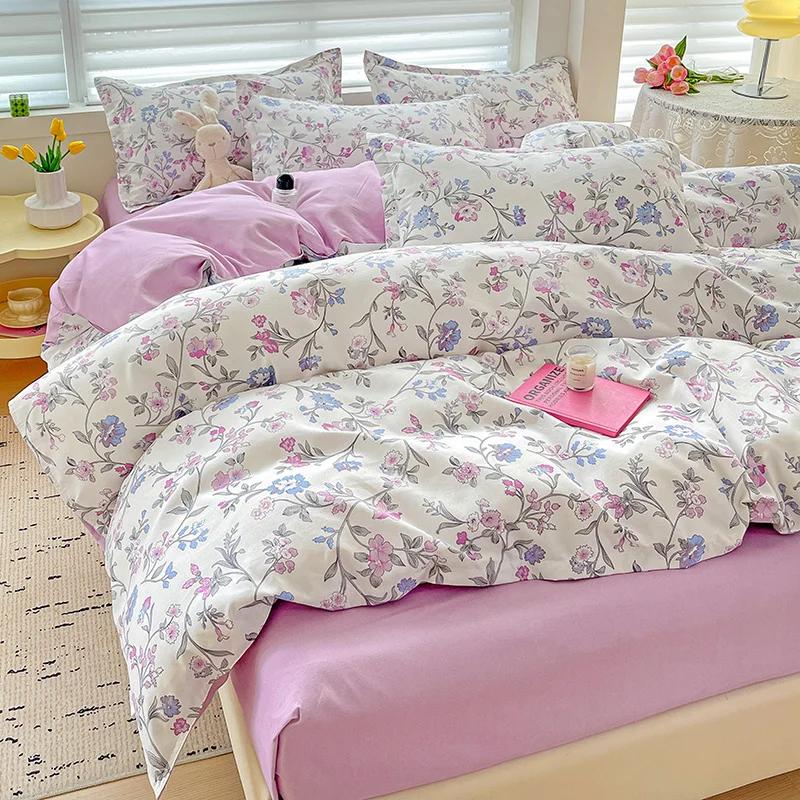 100% Cotton Bedding Set, Four Piece Sheet Set Comfort Set Girly Fresh Style Couple Bed Comforter Set