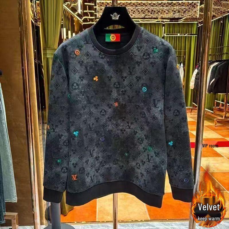 Personalisierter trendiger Rundhals-Hoodie für Herren mit Stickerei - Herbst/Winter Lässiges Langarm-Mode-Sweatshirt