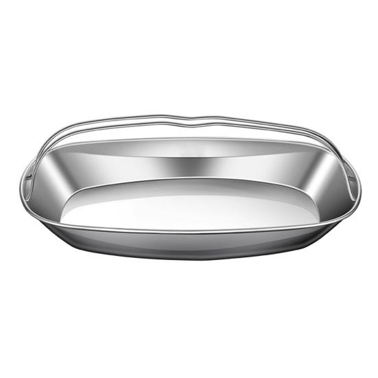 Tiefe Metall-Servierplatte Fisch-Dämpfplatte mit ergonomischen Griffen Edelstahl Ovales Kochgeschirr für Dampfgarer Tragbar Groß gray