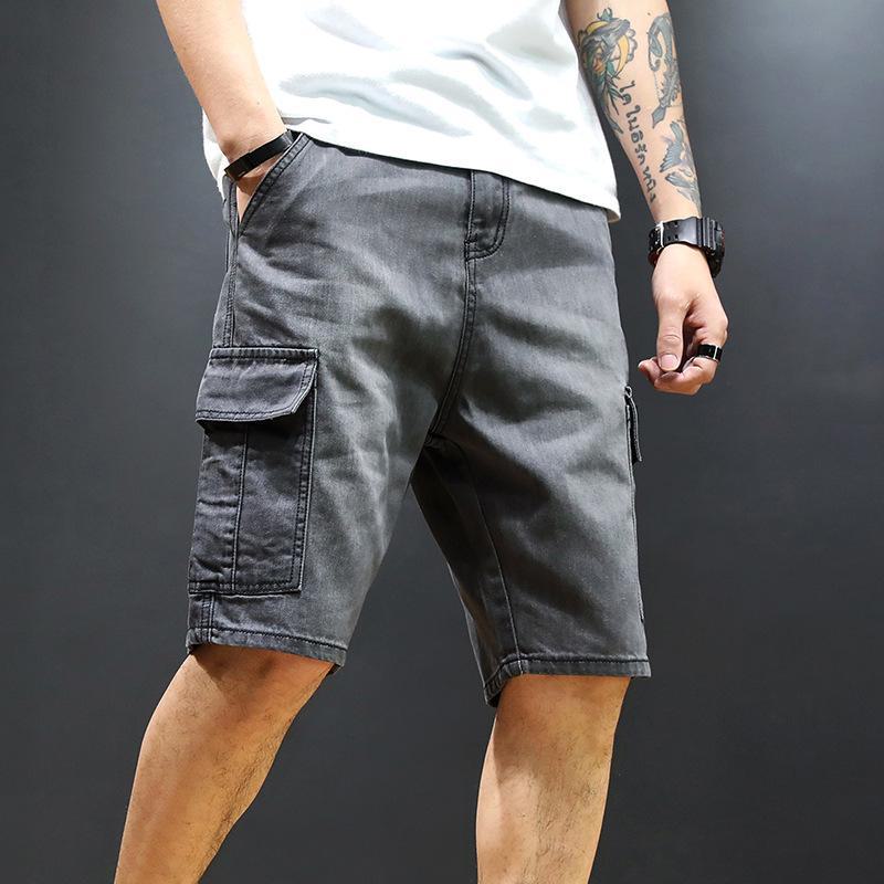 Trendy Loose Fit arbeidsshorts i denim med flere lommer for menn