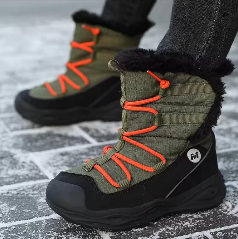 2026 New Children's Snow Boots Winter Plush Thickened Warm Girls Boots Boys Winter Boots Steel Crampons Non-Slip Kids Outdoor Shoes