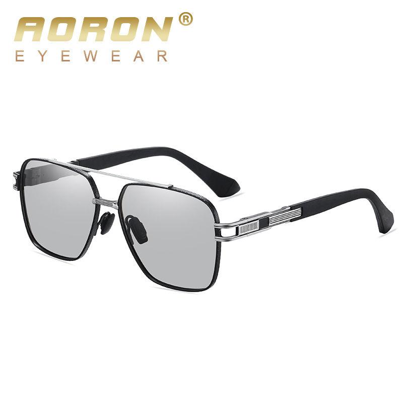 AORON Photochromic Polarized Sunglasses for Men Women Fashion Big Metal Frame UV400 Anti Glare Glasses Outdoor Sports Driving Fishing Eyewear