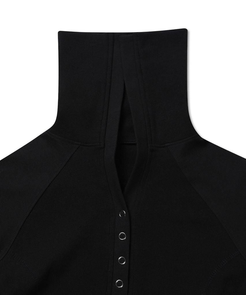 Michikoleondeonkosino Button-Up Collar Ribbed Top Black