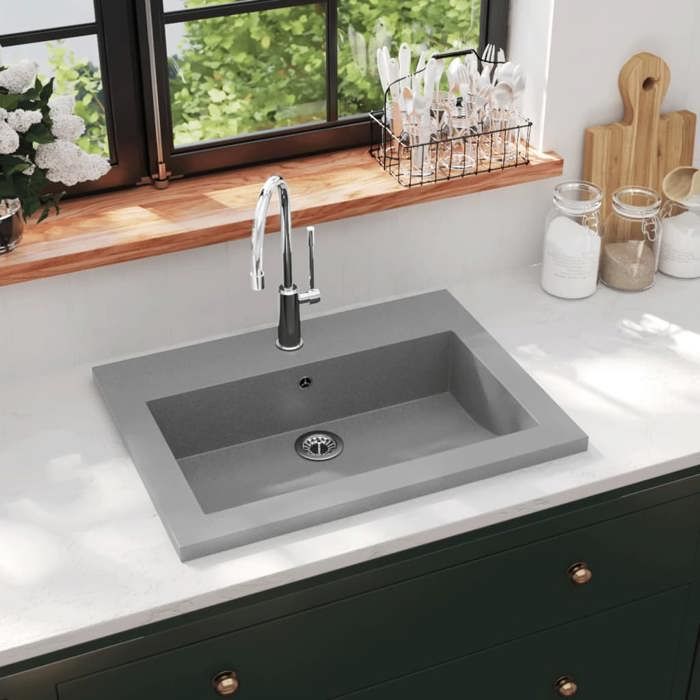VidaXL Lavabo en Granit Gris Lave-mains Toilette Vasque de Salle de Bains 142963
