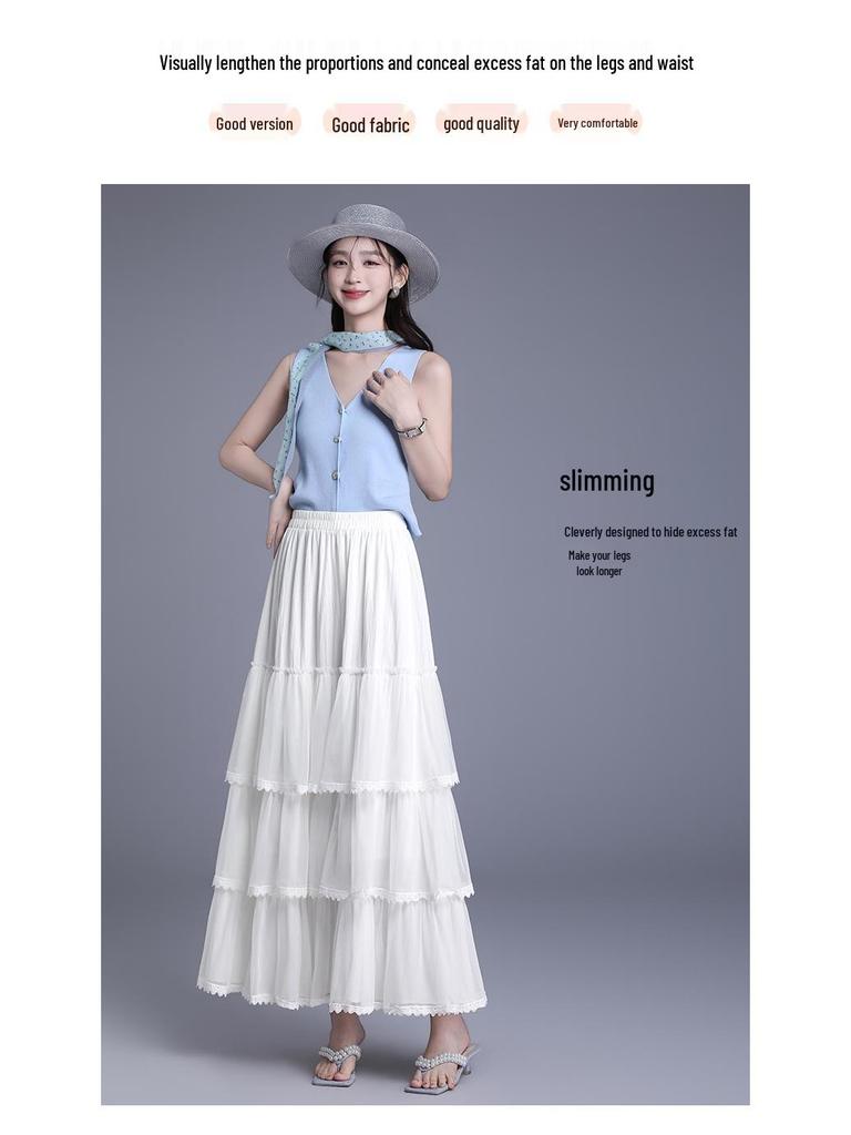 White 3-Tier Lace Trim Flare Skirt - Spring/Summer 2026 Collection