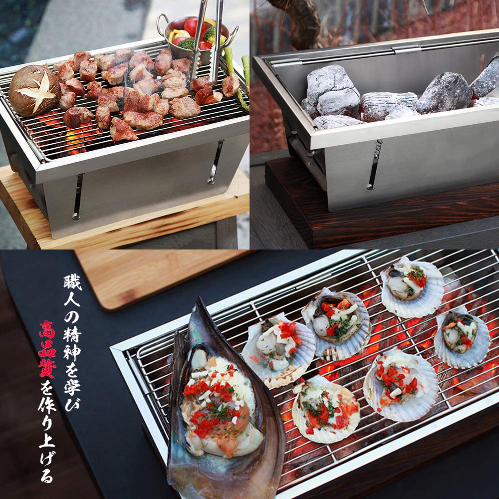 KVASS BBQ Folding Bonfire Camping Tabletop Folding Mini BBQ 3 in Instantly Deploys and Stainless Steel Stove, Stand, Compact, Equipment, Stove, Stove,