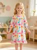 Sommerkleid für kleine Mädchen, Süßes Dinosaurier-Print Weiches Dehnbares Kurzarm-Osterkleider, Sommerkleid für Kinder 2-8 Jahre